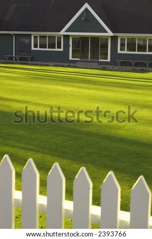 Lawn bowling clubhouse and green.