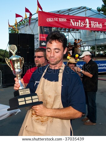 HALIFAX - AUGUST 22: The winner of the rib eating contest at the annual Nuts4Ribs festival, August 22, 2009, in Halifax, Nova Scotia. Nuts4Ribs raises funds and awareness for testicular cancer.