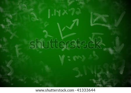 Chalkboard showing faded math or science calculations. Background for your text or product.