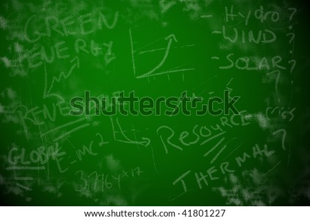 Chalkboard background showing global energy crisis brainstorming. Renewable energy or global warming concept.
