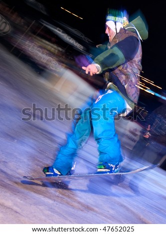 HALIFAX, NS - February 27: Snowboard riders compete in the 2010 Urban Butter snowboard showcase February 27, 2010 in Halifax, Nova Scotia. The competition is the largest in Atlantic Canada.