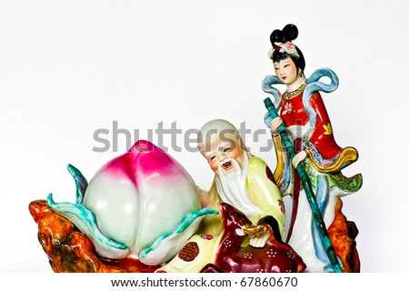 The ceramic sculpture of the Chinese Girl and Old man