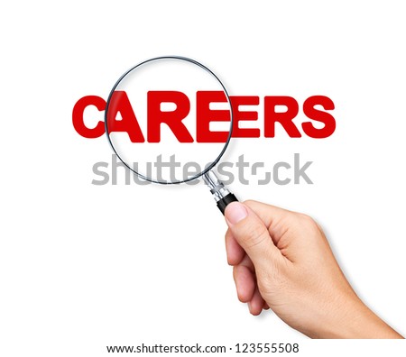 Careers Search with a magnifying glass on white background