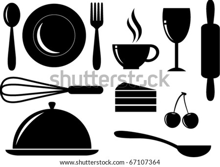Vector Silhouette of food,drink,bakery and coffee icons
