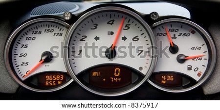 Instrument panel and tachometer from a modern high performance automobile.