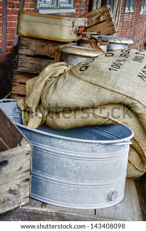 Nostalgia - Farm - Sieve, grain bags and other things in background - Vintage and retro - HDR  /  Sieve and grain bags - HDR