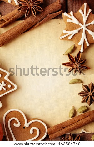 Blank note for recipes of christmas cookies or christmas greeting card. christmas frame background