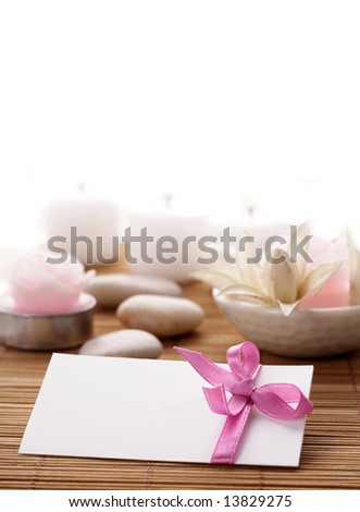 blank paper, flowers and candles. invitation, greeting card, business card