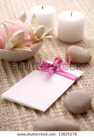 blank paper, flowers and candles. invitation, greeting card, business card