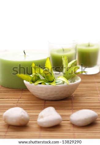 Pebbles, Candles And Flowers. Spa Decoration Stock Photo 13829290 ...
