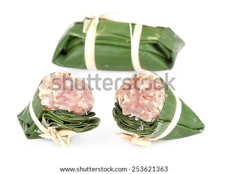 pickled pork sausage - traditional Thai food preservation on white background