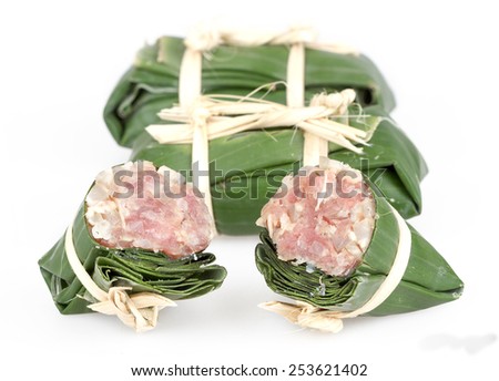 pickled pork sausage - traditional Thai food preservation on white background