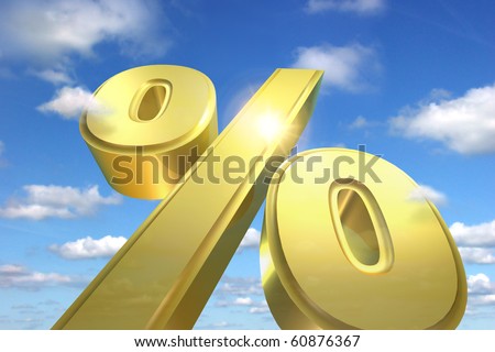 A huge percentage sign rising to the sky symbolizes financial success and a great return on investment