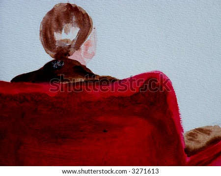 Woman sitting with back towards audience in red chair