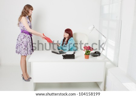 Confident business woman and a young secretary in a comfortable modern office