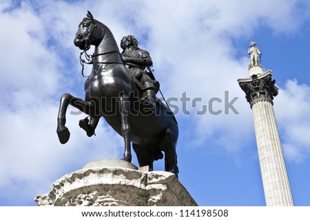 Charles I Statue and Nelson\'s Column in Trafalgar Square