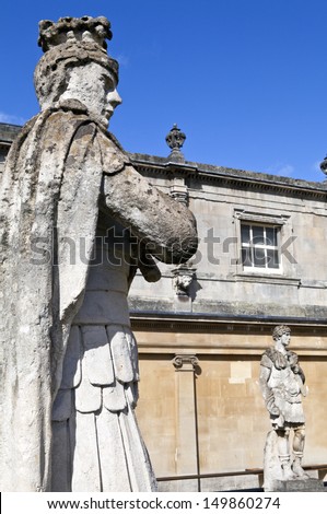 Roman Statues at the Roman Baths in Somerset, England.