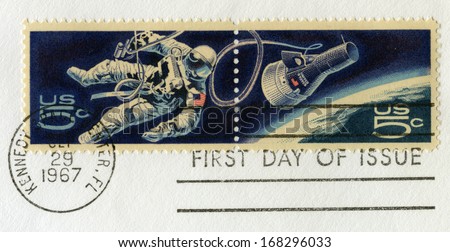 UNITED STATES, CIRCA 1967: US Postal Stamps celebrating Space Exploration, circa 1967.