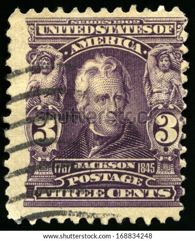 UNITED STATES - CIRCA 1902: Vintage US Postage Stamp celebrating Andrew Jackson, the seventh President of the United States of America, circa 1902.