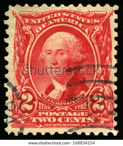 UNITED STATES - CIRCA 1902: Vintage US Postage Stamp celebrating George Washington, the first President of the United States of America, circa 1902.