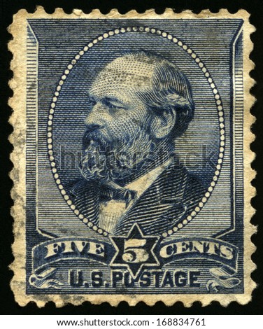 United States - Circa 1880s: Vintage Us Postage Stamp Celebrating James A. Garfield, The Twentieth President Of The United States Of America, Circa 1880s.