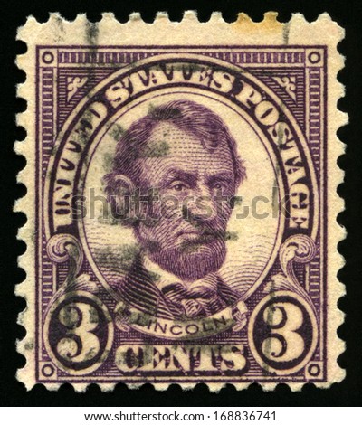 UNITED STATES - CIRCA 1922: Vintage US Postage Stamp celebrating Abraham Lincoln, the sixteenth President of the United States of America, circa 1922.