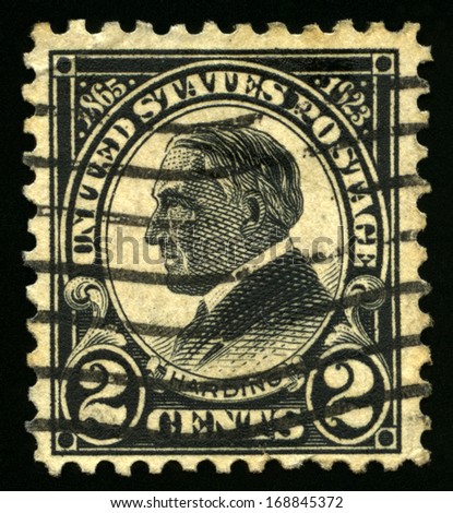 UNITED STATES - CIRCA 1923: Vintage US Postage Stamp commemorating Warren G. Harding, the twenty-ninth President of the United States of America, circa 1923.
