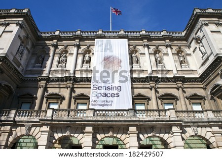 LONDON, UK - MARCH 15TH 2014: Burlington House in London which houses the Royal Academy of Art on 15th March 2014.