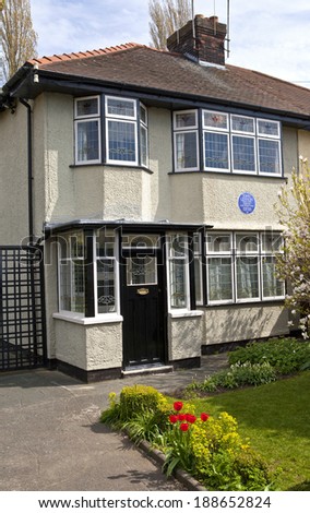 LIVERPOOL, UK - APRIL 16TH 2014: The childhood home of John Lennon (251 Menlove Avenue) in Liverpool on 16th April 2014.