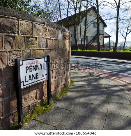 LIVERPOOL, UK - APRIL 16TH 2014: Penny Lane in Liverpool on 16th April 2014.  The street was immortalised in a song by \'The Beatles\'.