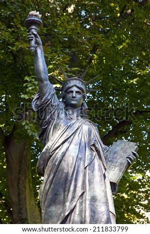 The first original Statue of Liberty sculpture situated in the beautiful Jardin du Luxembourg in Paris, France.