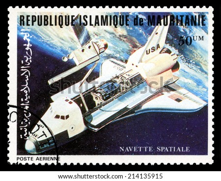 REPUBLIQUE ISLAMIQUE DE MAURITANIE - CIRCA 1981: A vintage postage stamp from Republique Islamique de Mauritanie depicting an image of the Space Shuttle, circa 1981.