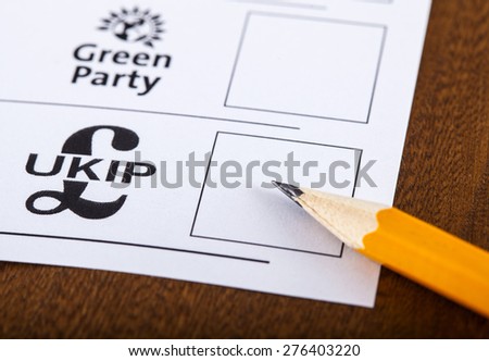 LONDON, UK - MAY 7TH 2015: UKIP (UK Independence Party) on a UK Ballot Paper for a General Election, on May 7th 2015.