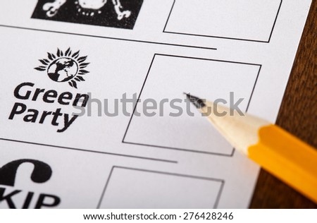 LONDON, UK - MAY 7TH 2015: The Green Party on a UK Ballot Paper for a General Election, on 7th May 2015.