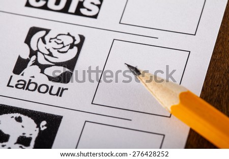 LONDON, UK - MAY 7TH 2015: The Labour Party on a UK Ballot Paper for a General Election, on 7th May 2015.