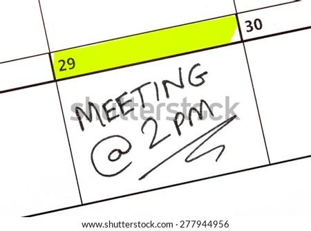 Meeting date highlighted on a Calendar.