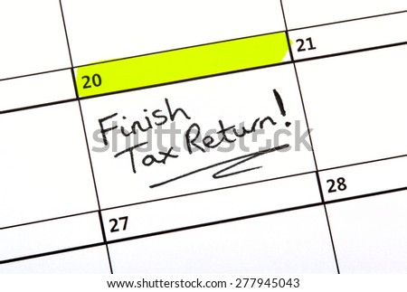 Tax Return date highlighted on a Calendar.