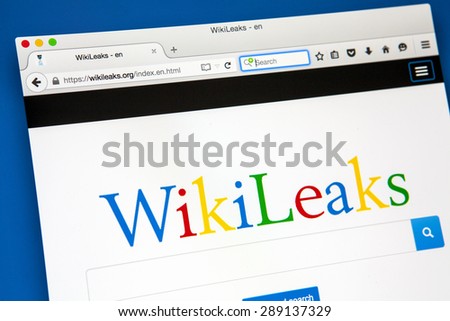 LONDON, UK - JUNE 20TH 2015: The homepage of WikiLeaks - a non-profit organisation that publishes classified media and secret information, on 20th June 2015.