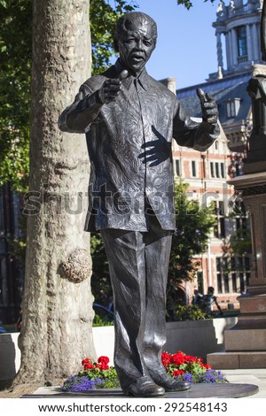 Staue of historic South African leader Nelson Mandela in Parliament Square, London.