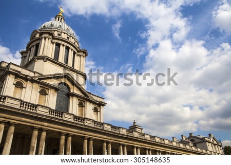 LONDON, UK - AUGUST 7TH 2015: The magnificent architecture of the historic Royal Naval College in Greenwich, London on 7th August 2015.