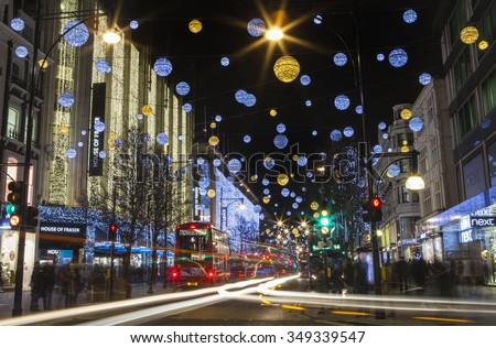 LONDON, UK - DECEMBER 9TH 2015: A view of a busy Oxford Street in the lead up to Christmas in London, on 9th December 2015.