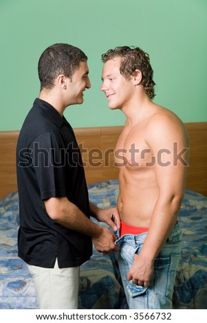 stock photo A two gays in the bedroom