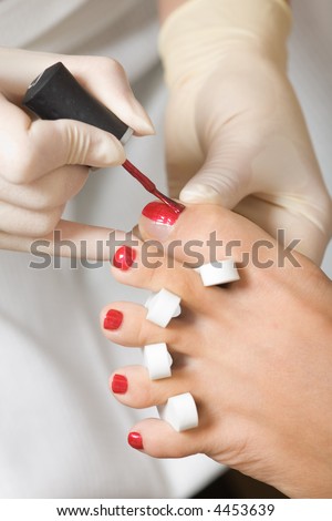 A process of pedicure at beauty salon