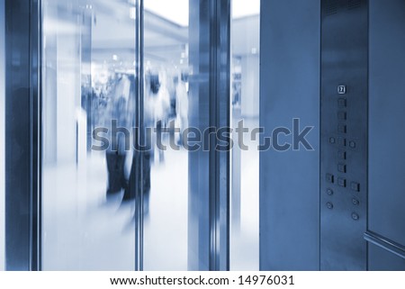 Photo made inside of a moving elevator