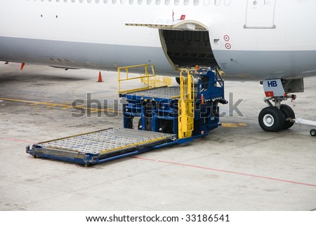 Photo of a cargo unloading process in the airport