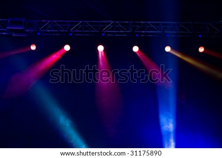 Colourful disco lighting in the stage