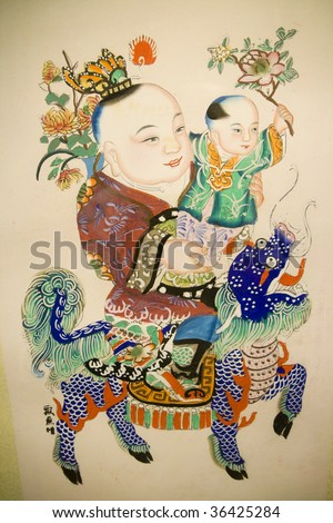 chinese traditional painting with man and children