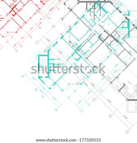 Architectural White Background With Colored Plans Of Building