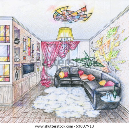 Living Room on Sketch Of Interior Of Living Room Stock Photo 63807913   Shutterstock