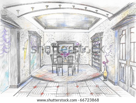 Dining Room on Hand Drawn Sketch Of Dining Room Stock Photo 66723868   Shutterstock